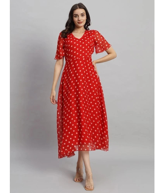 Curvydrobe Georgette Printed Midi Womens Fit & Flare Dress - Red ( Pack of 1 ) - None