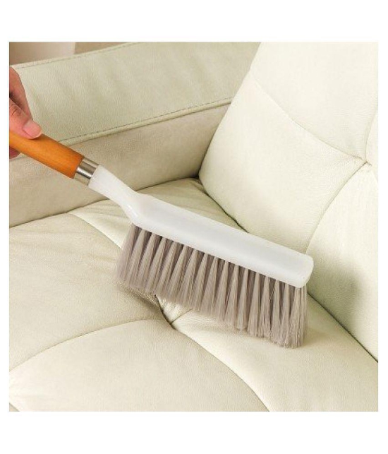 INGENS Long Bristle Plastic Cleaning Brush Along with Wooden Handle for Carpet,Mats,Car Seat,Curtains and Household Upholstery Plastic Wet and Dry Brush (White)