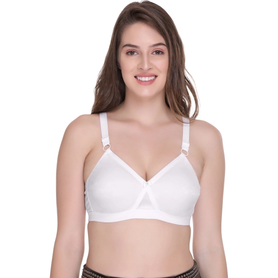 Womens Super Fit White Full Coverage Everyday Plus Size T-Shirt Non Padded Seamless Bra Free Transparent Strap-42 / F / White