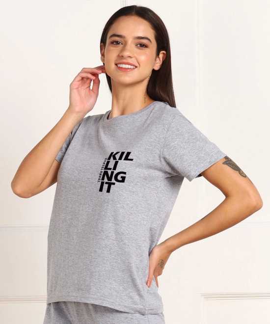 Womens Regular Fit Printed T Shirt-L / Grey