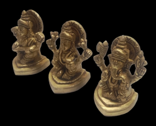 VRINDA METAL ART Brass Ganesh, Lakshmi , Sarswati , Idol Combo  Idol