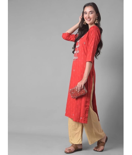 Dollar Missy Cotton Blend Embroidered Straight Womens Kurti - Red ( Pack of 1 ) - None