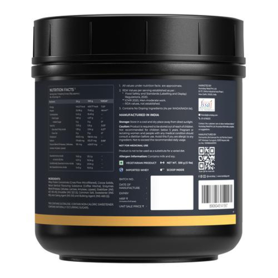 Nutrabay Gold 100% Whey Protein Concentrate with Digestive Enzymes - 25g Protein, 5.3g BCAA, 3.9g Glutamic Acid - 500g, Café Mocha