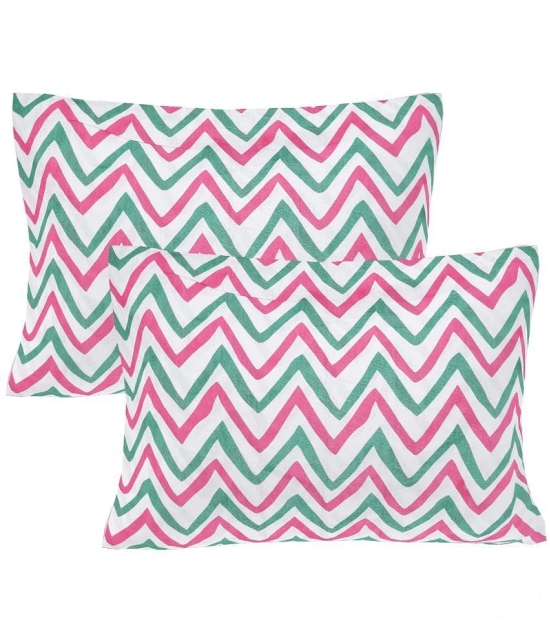 Frionkandy Cotton Geometric Printed Queen Bedsheet with 2 Pillow Covers - Pink - Pink