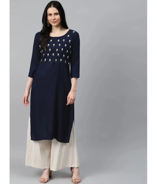 HIGHLIGHT FASHION EXPORT - Navy Blue Rayon Womens Straight Kurti ( Pack of 1 ) - None