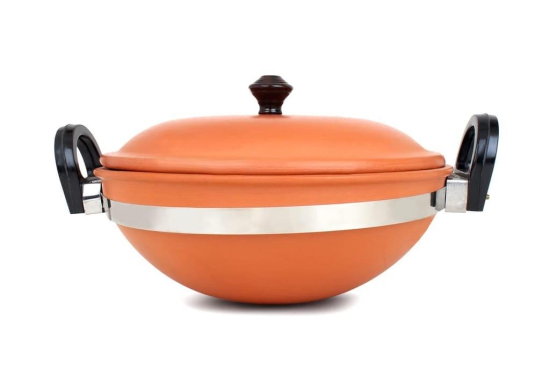 KSI Handmade Mitti Terracotta Clay Kadai and Tawa Combo Set - with Handle for Cooking on Gas