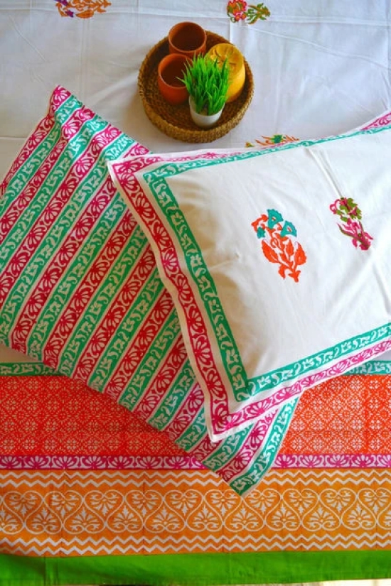 Phool Hand Block Printed Cotton Bedsheet