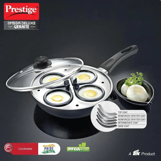 Prestige Omega Deluxe Granite 20 cm Multi-Pan with Egg Poacher & Steamer | Black & Silver