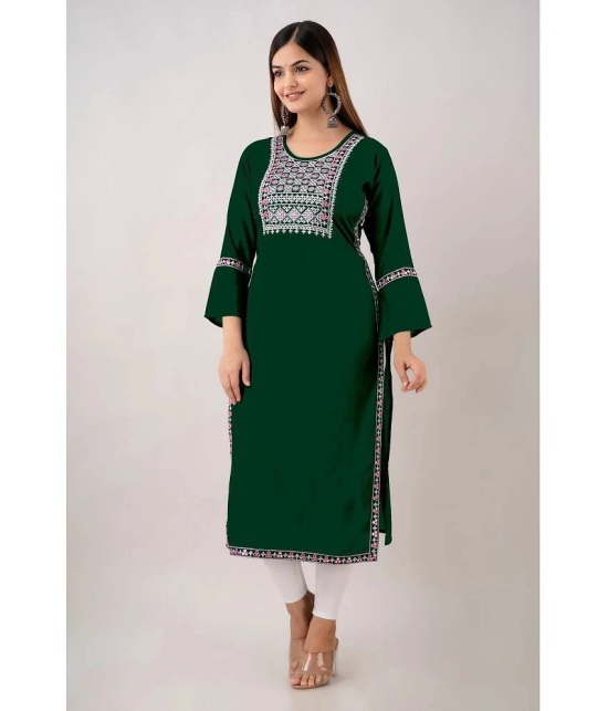 Kapadia - Green Rayon Womens Straight Kurti ( Pack of 1 ) - None