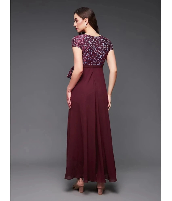 Miss Chase Georgette Self Design Full Length Womens Gown - Wine ( Pack of 1 ) - None