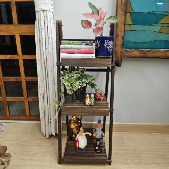 BARISH - Multi-Purpose Floor Standing Stand (Medium) | Sturdy & Spacious | Handcrafted with Rubberwood | Wooden Multipurpose Book Storage Display Organizer Rack