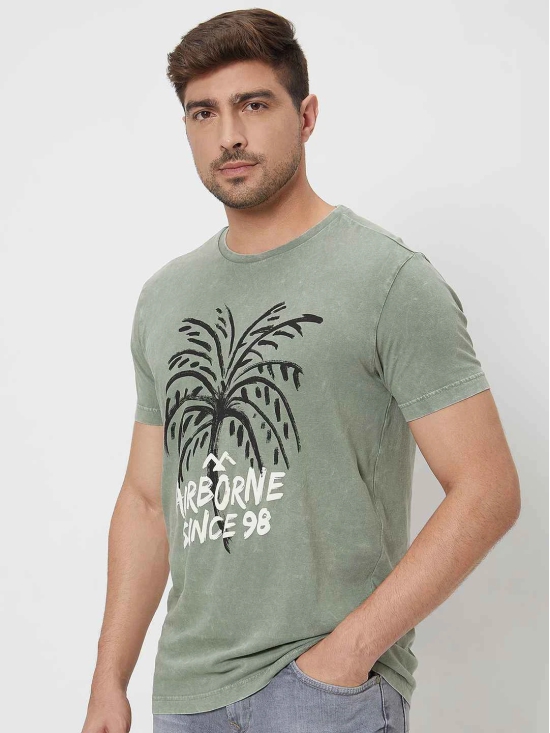 Light Olive Graphic Print Slim Fit Jersey T-Shirt