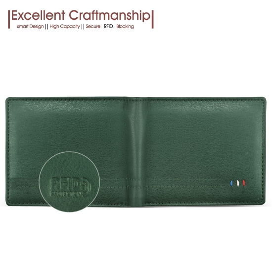 Lorenz Forest Green Leather Bi-Fold Wallet - RFID Blocking