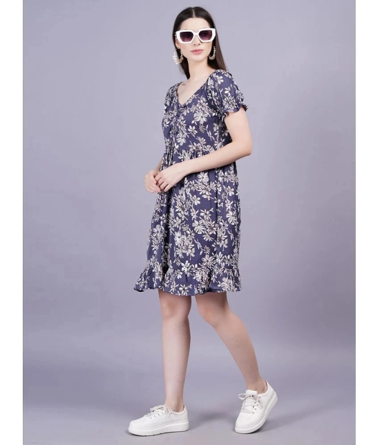 HIGHLIGHT FASHION EXPORT Rayon Printed Above Knee Womens Fit & Flare Dress - Navy Blue ( Pack of 1 ) - None