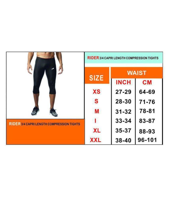 Rider 3/4 Capri Length Compression Tights Fitness & Other Outdoor Inner Wear Multi Sports Cycling, Cricket, Football, Badminton, Gym, - L