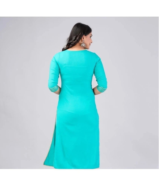 MAUKA Rayon Embroidered Straight Womens Kurti - Turquoise ( Pack of 1 ) - None