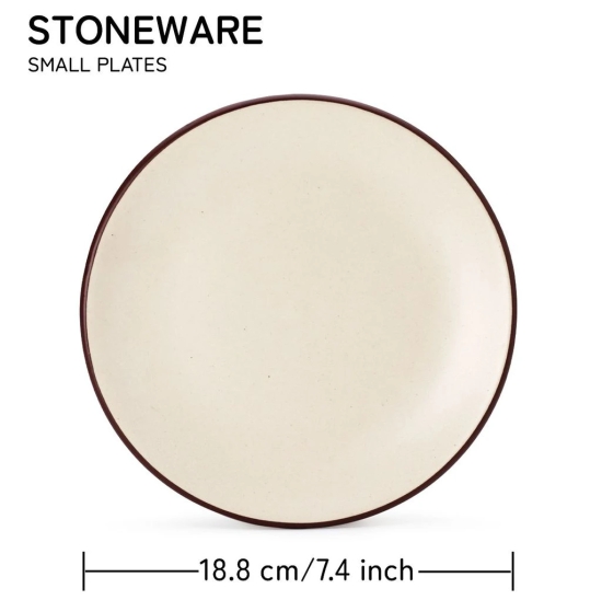 Reactive Handpainted Premium Ceramic 4 Small Plates | Quarter Plates | Stoneware | Microwave and Dishwasher Safe | Pack of 4 | Off White