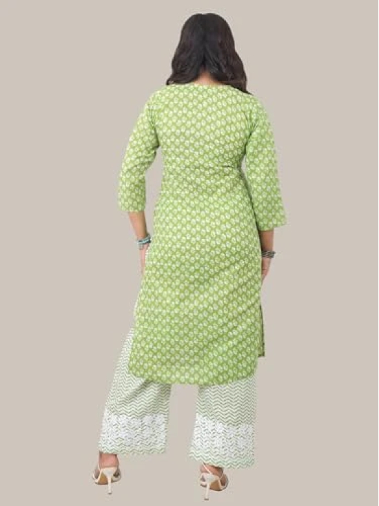 Lucknowi Chikankari Fine Embroidered Cotton Kurti and Palazzo Set Light Green