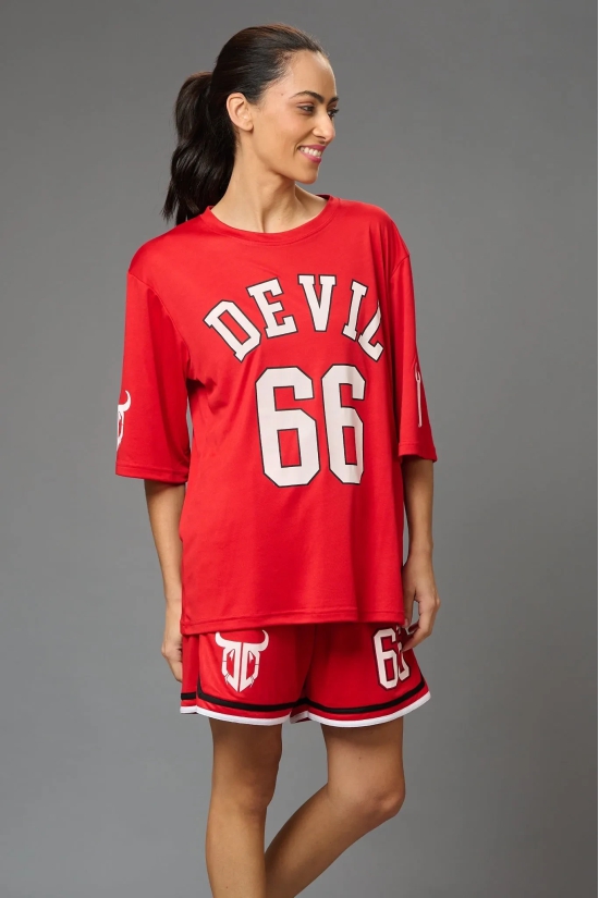 Devil 66 (in Red) Printed Co-ord Set for Women XXL