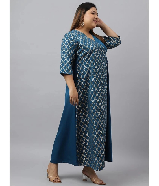 Janasya Crepe Checks Angrakha Women's Kurti - Teal ( Pack of 1 ) - None