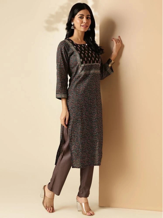 Vbuyz Cotton Printed Straight Womens Kurti - Black ( Pack of 1 ) - None