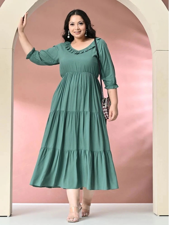 PrettyPlus by Desinoor.com Rayon Solid Midi Womens Fit & Flare Dress - Sea Green ( Pack of 1 ) - None