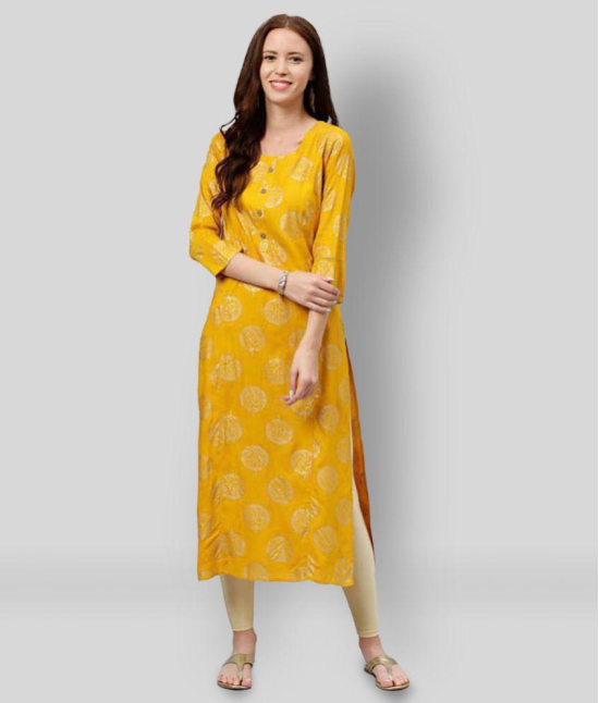 KIPEK - Yellow Rayon Womens Straight Kurti - L