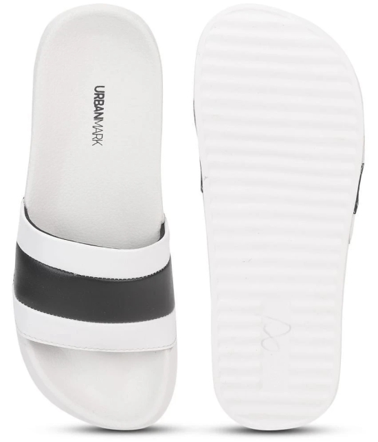 UrbanMark Men Comfortable Light Weight Striped Slider Slippers- White - None