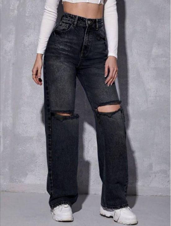 Combo of 2 Jeans (High Waist Wide Leg + Knee Cut)-Black / Black / 30