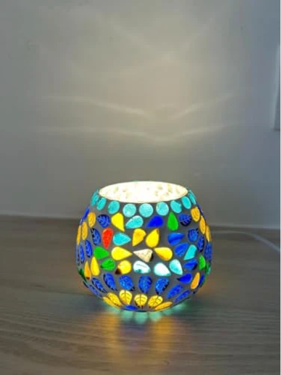 Aarna Creations Mosaic Lamp LED| Designer Mosaic LED Table lamp| Rolly Polly LED (Striped Floral)