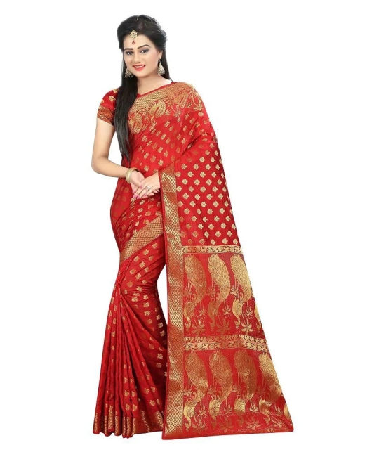 Gazal Fashions Red Silk Saree