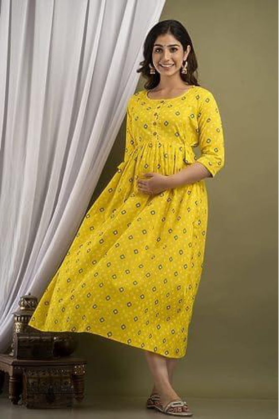 KASHVI Creation Women's Cotton Floral Printed Anarkali Maternity Feeding Kurti ( Yellow)