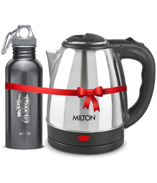 Milton Combo Set Go Electro 1.5 Ltrs Electric Kettle and Alive 750 ml Black, Stainless Steel Water Bottle