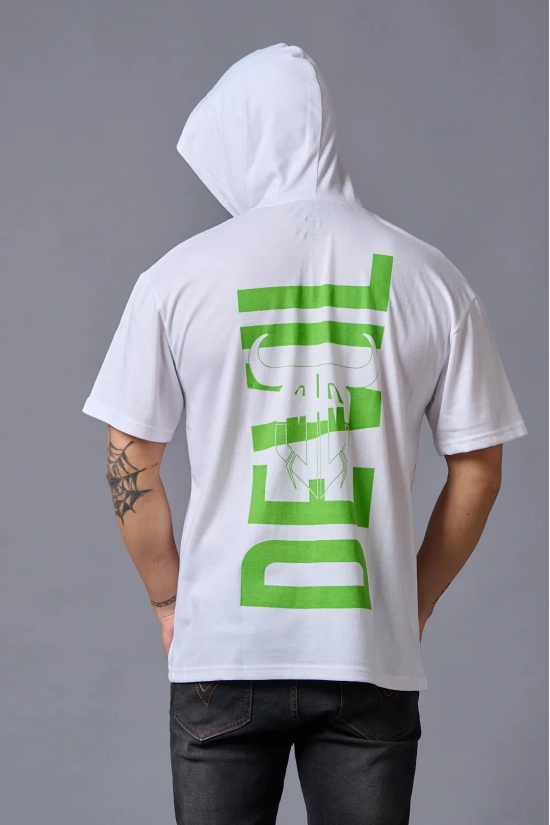 Devil (in Green) Printed White Hooded Oversized T-Shirt for Men 5XL