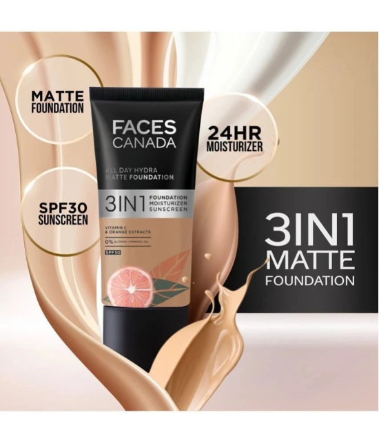 FACES CANADA Hydra Matte Foundation | 3-in-1 Foundation,Moisturizer, SPF 30 Absolute Ivory 012 ,25ml