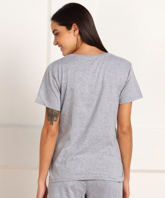 Womens Regular Fit Printed T Shirt-L / Grey