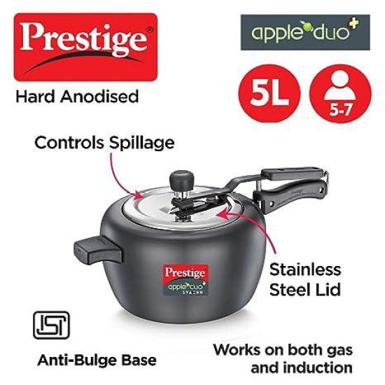 Prestige Apple Duo Plus Hard Anodised Spillage Control Pressure Cooker 3 L (Black)