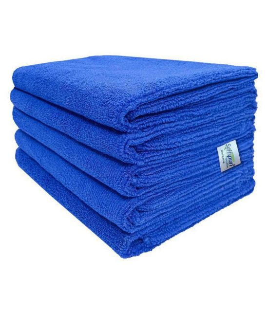 SOFTSPUN Microfiber Cloth - 5 pcs - 40x60 cms - 340 GSM Blue - Thick Lint & Streak-Free Multipurpose Cloths - Automotive Microfibre Towels for Car Bike Cleaning Polishing Washing & Detailing