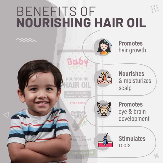 BabyOrgano Nourishing Hair Oil For Babies (0 to 3 Years) | Made with Ksheer Paak Vidhi | Enriched With Jatamansi & Brahmi  | Ayurvedic Baby Hair Oil | Safe for Babies