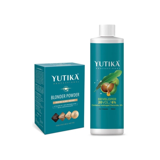 Yuthika Professional Blonder Powder 60g with Hair Color Developer 20 Volume (6%) 150ml