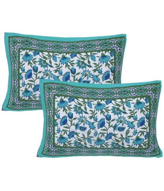 FrionKandy Living Cotton Abstract Double Bedsheet with 2 Pillow Covers - Turquoise - Turquoise