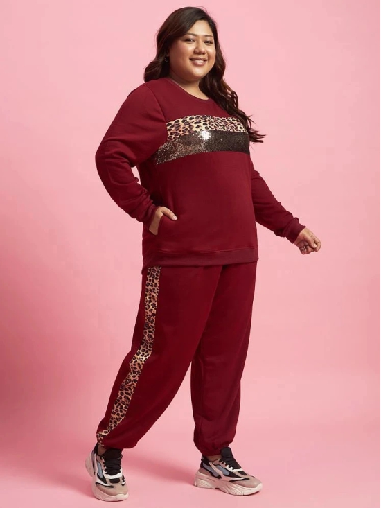 AUSTIVO Maroon Embellished Joggers Top Set - None