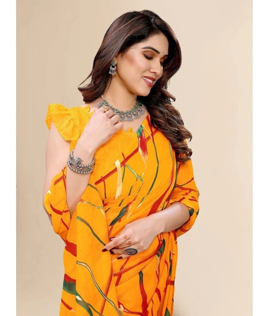 ANAND SAREES Georgette Printed Saree With Blouse Piece - Yellow ( Pack of 1 ) - Yellow