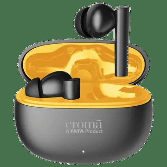 Croma TWS Earbuds with Environmental Noise Cancellation (Water Resistant, Dual Device Pairing, Black)