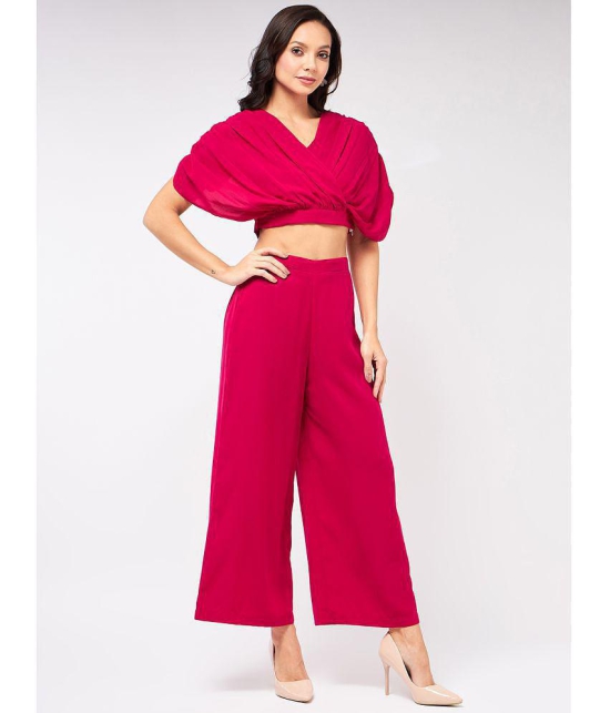 Zima Leto Womens Solid Pleated Top With Matching Pant Set - None