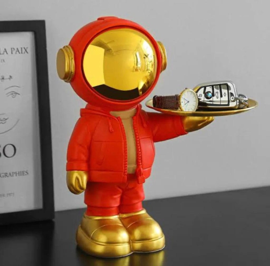 Astronaut Statue Butler Storage Tray-Orange