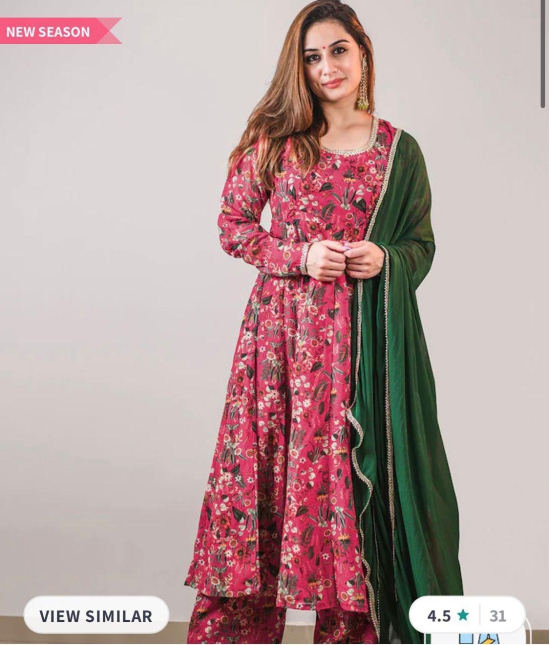 Floral Printed Anarkali With Trousers & Dupatta-XXL