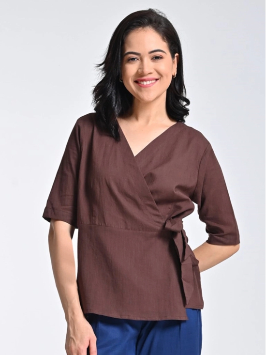 Organic Cotton Solid Coffee Warp Top-L