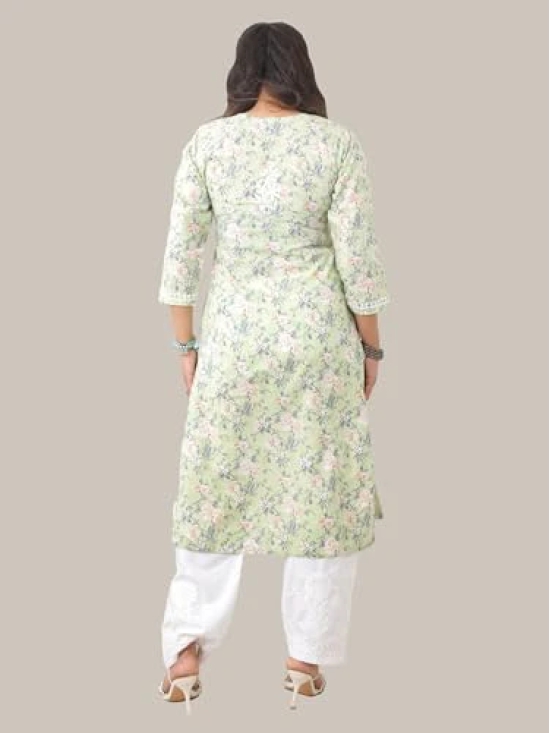 Pravia Lucknowi Chikankari Embroidery Premium Handwork Cotton Long Kurti with Pocket Pants, Flower Print, Set for Women