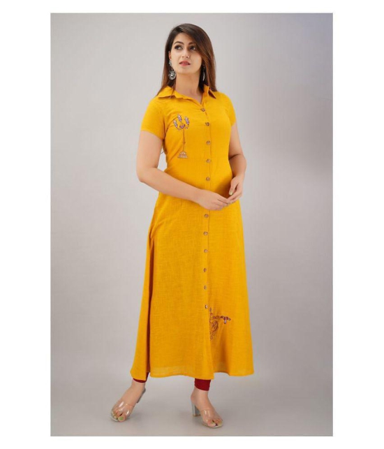 SVARCHI Yellow Cotton A-line Kurti - XL